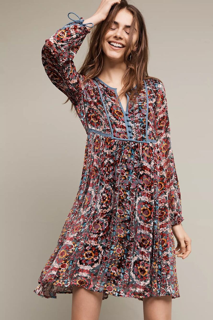 NEW Anthropologie Floreat Abia Velvet Peasant Dress Raspberry Silk Large